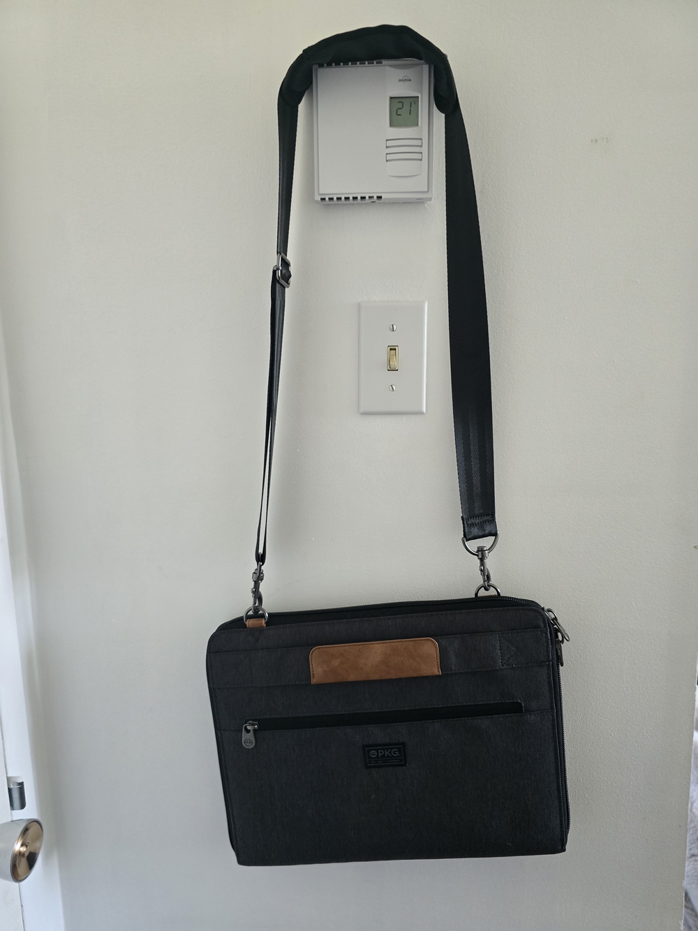 Black Crossbody Messenger Bag with Brown Accent